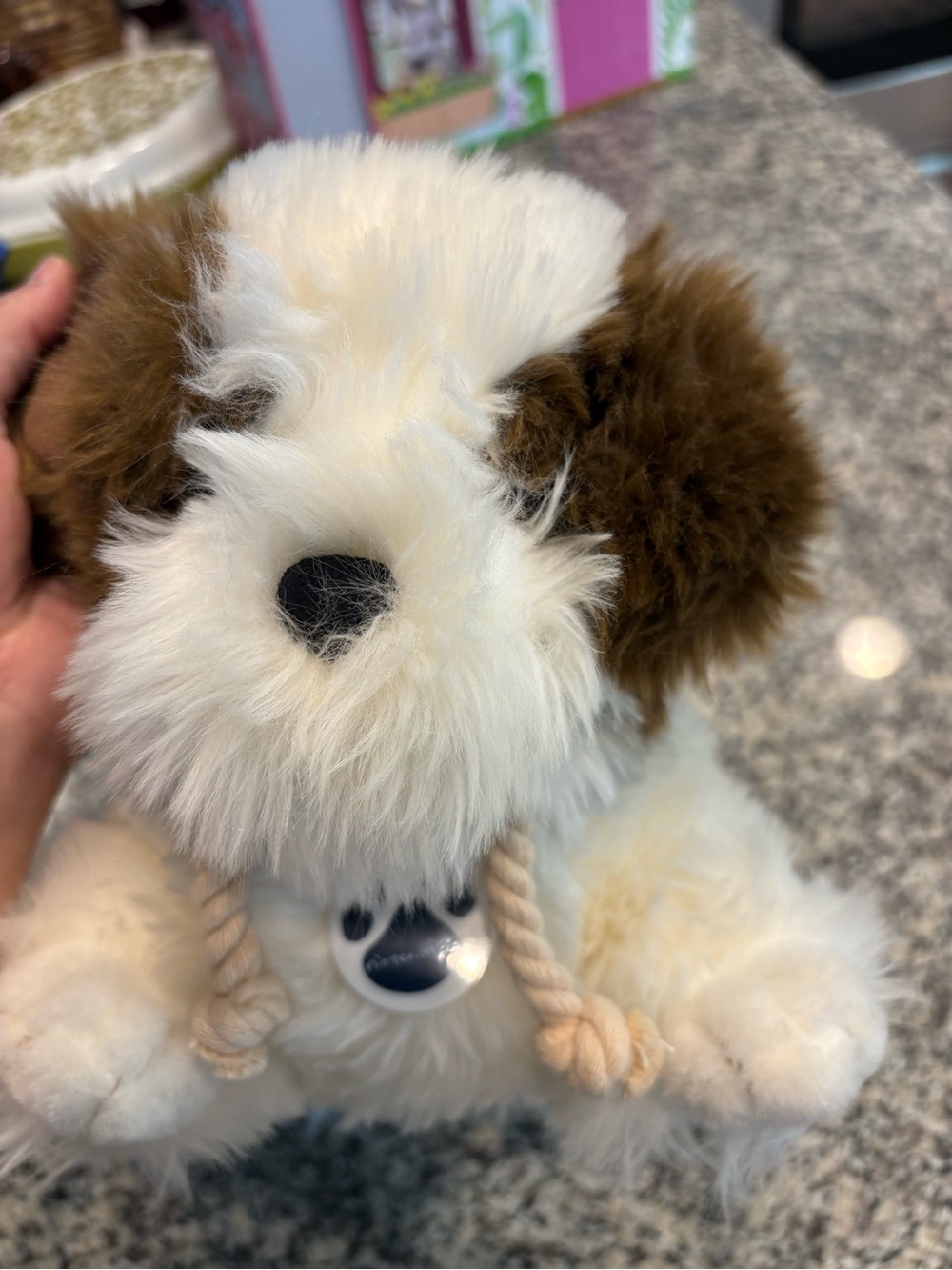 Nintendog Plush Puppy Toy in White and Brown with Rope Collar